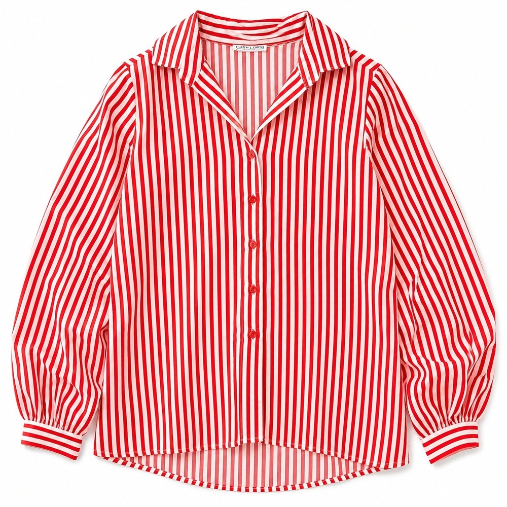 Copy-Cats‎ True Vintage 70s Red White Striped Button Down Blouse sz 12 Preppy